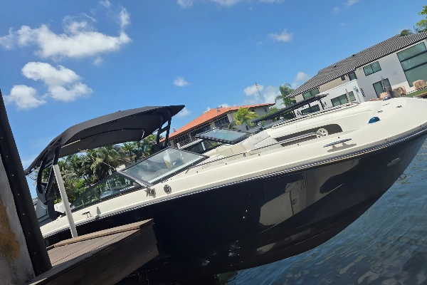 A docked boat is maintained by Marine Kings of Miami with boat maintenance services in Miami, Florida.