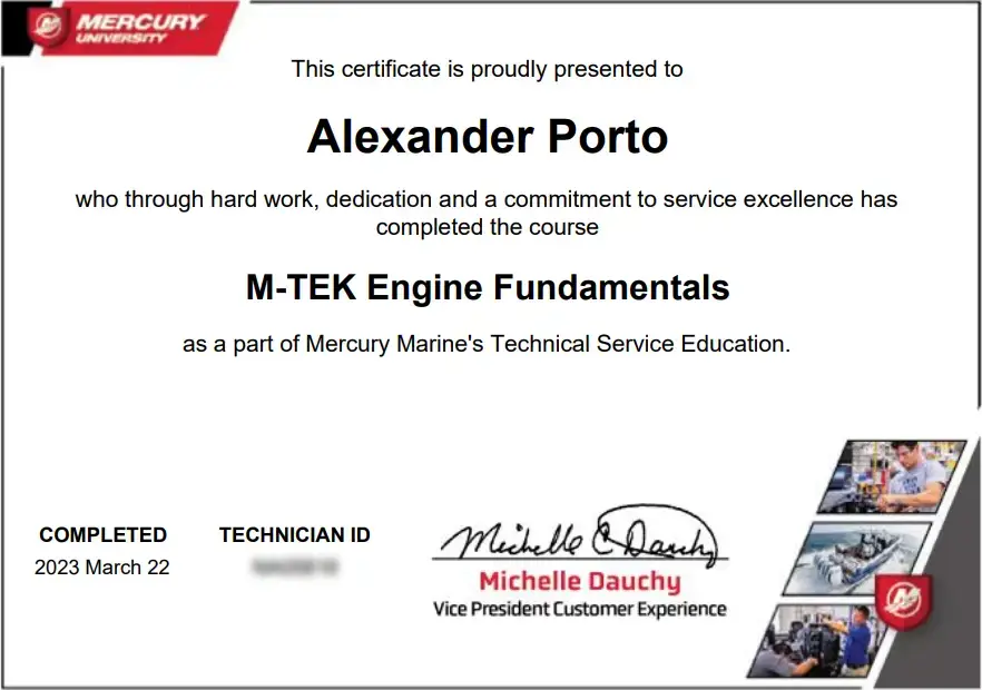 Certification status confirms marine engine diagnostics capabilities at Marine Kings of Miami.