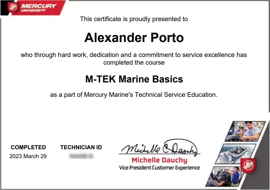 Accredited certification confirms boat repair Miami experience at Marine Kings of Miami.