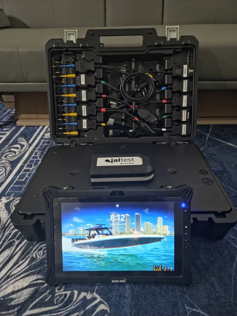 An open monitor supports marine electrical troubleshooting by Marine Kings of Miami.