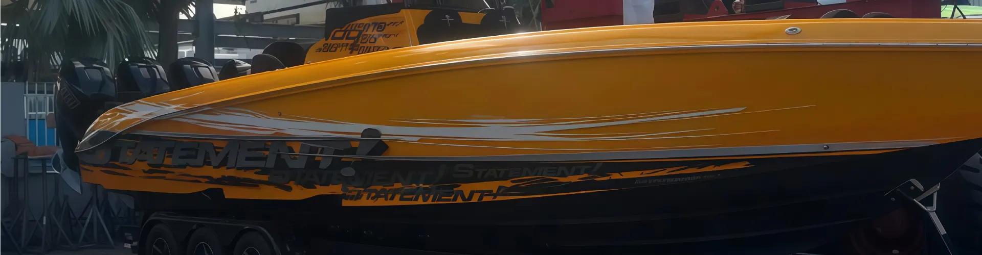 A boat in the garage is maintained by Marine Kings of Miami with boat maintenance services in Miami, Florida.