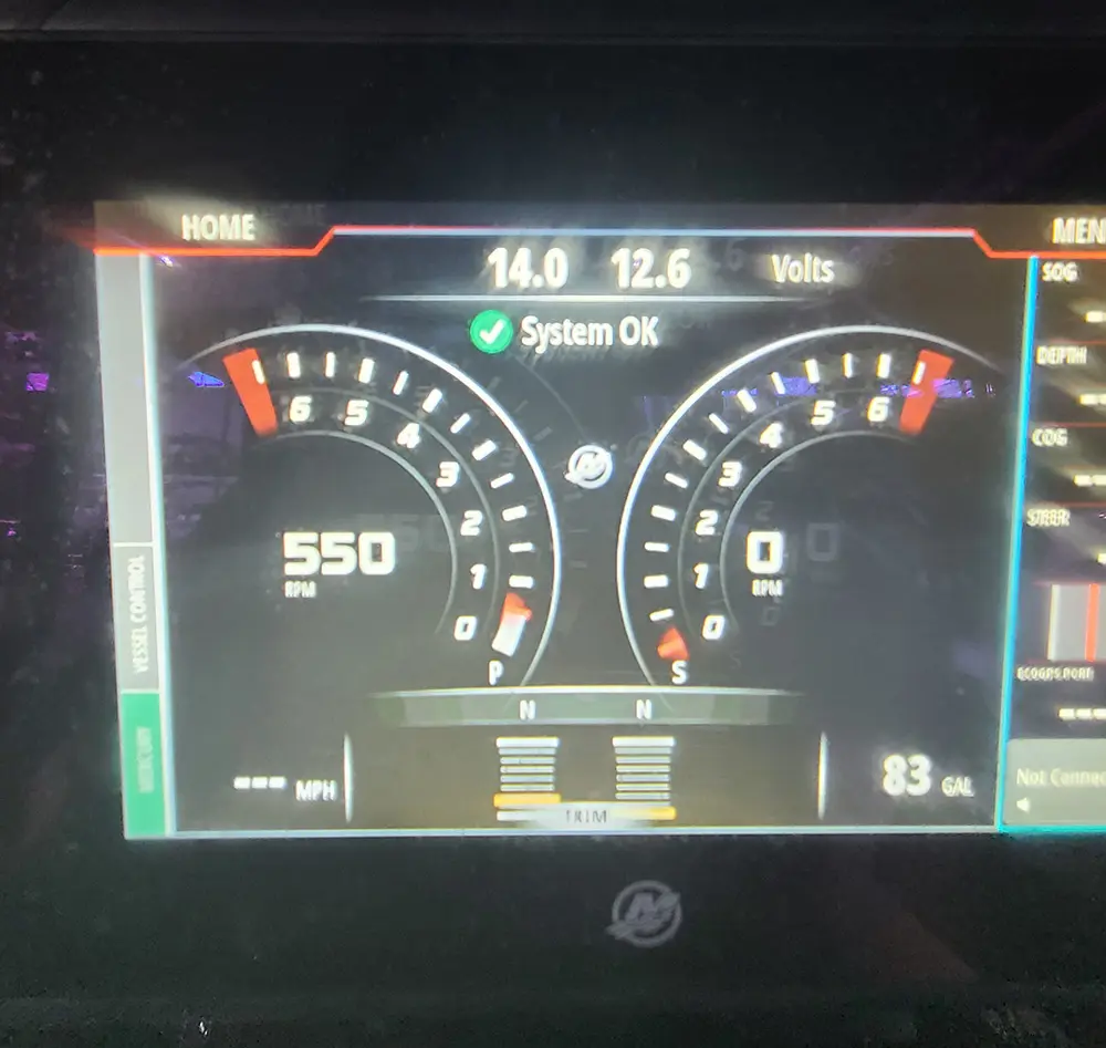 A dashboard speedometer is checked by Marine Kings of Miami using marine electrical troubleshooting.