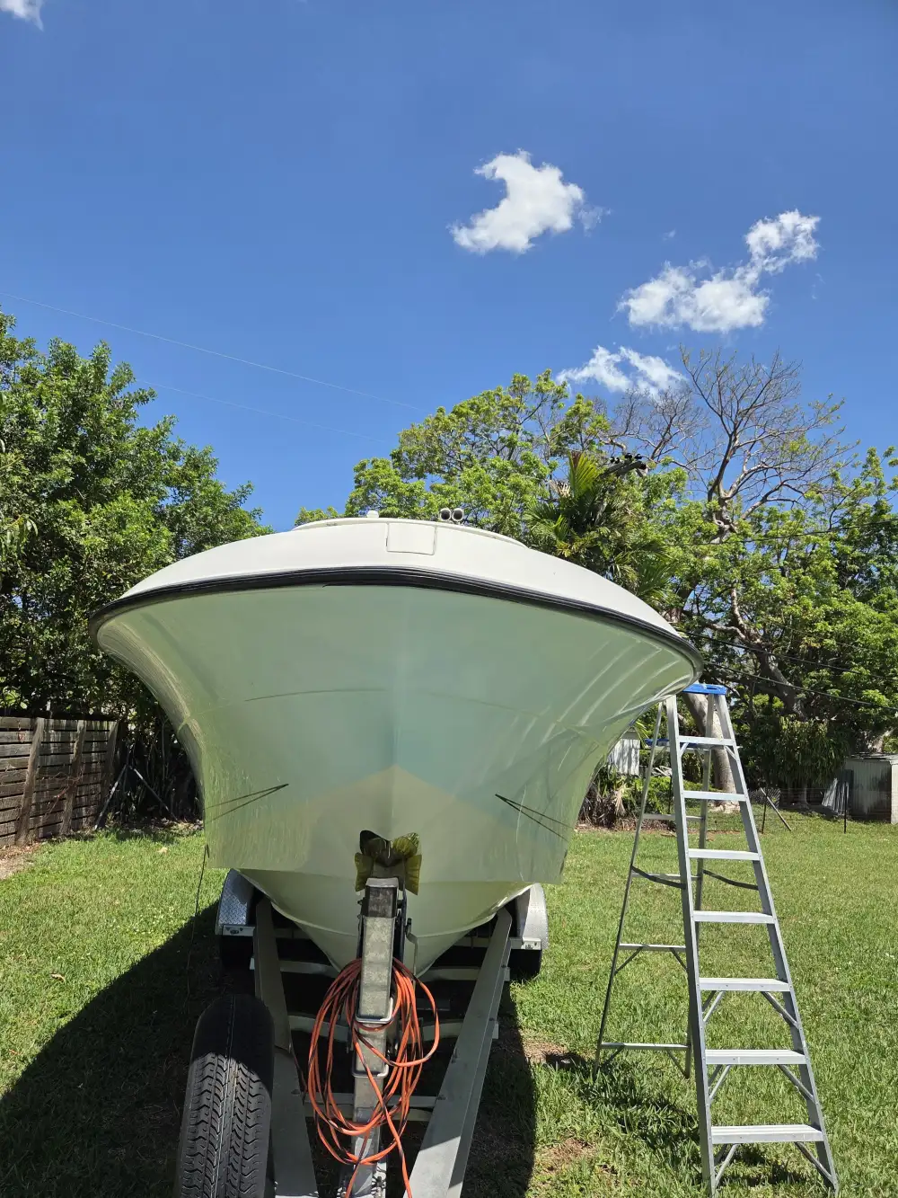 Another yard-stored boat is maintained by Marine Kings of Miami with boat maintenance services in Miami, Florida.