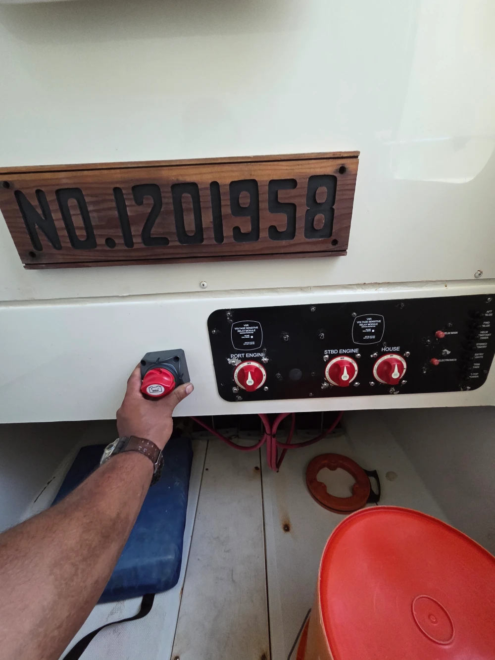 Using onboard controls, Marine Kings of Miami performs marine engine diagnostics in Miami, Florida.