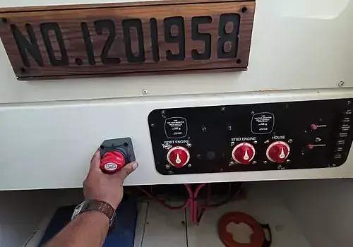 Using onboard controls, Marine Kings of Miami performs marine engine diagnostics in Miami, Florida.