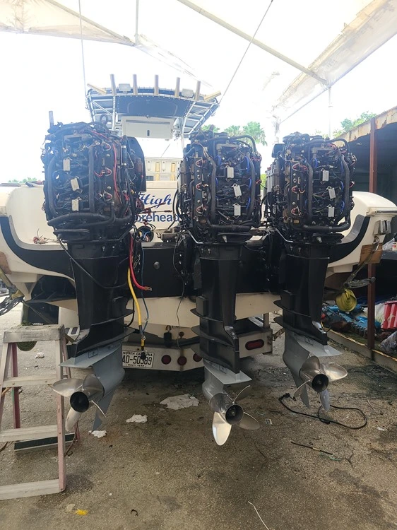 Engines on a truck are handled by Marine Kings of Miami with marine engine diagnostics in Miami, Florida.
