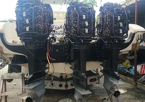 Engines on a truck are handled by Marine Kings of Miami with marine engine diagnostics in Miami, Florida.