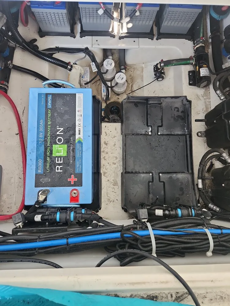 Battery and charger systems are inspected by Marine Kings of Miami in Miami, Florida.