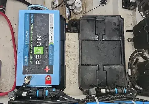 Battery and charger systems are inspected by Marine Kings of Miami in Miami, Florida.