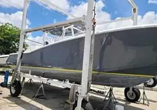 Another trailer transport supports boat repair Miami handled by Marine Kings of Miami in Miami, Florida