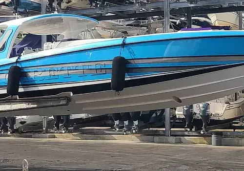  Crane lifting supports boat repair Miami work performed by Marine Kings of Miami.