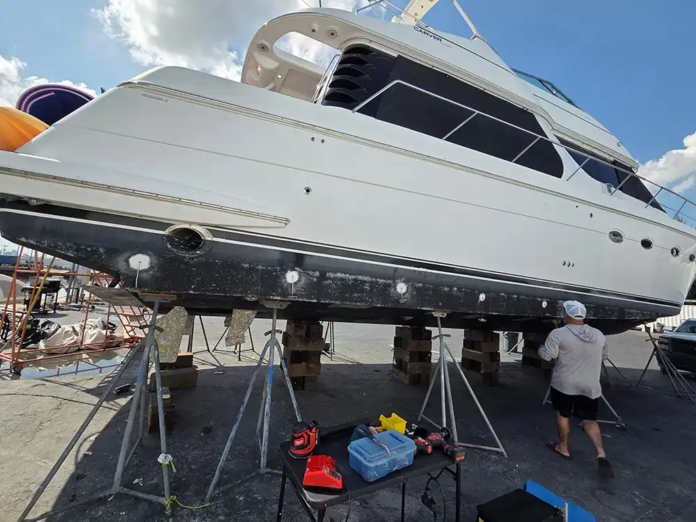 Ground repairs are completed by Marine Kings of Miami using boat repair Miami in Miami, Florida.