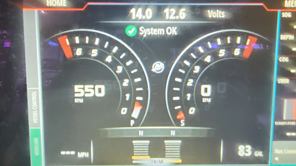 Dashboard gauges are checked by Marine Kings of Miami with marine electrical troubleshooting in Miami, Florida.