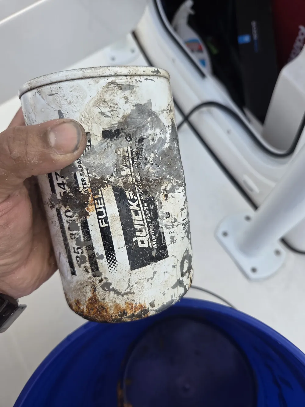  An empty container is examined during boat maintenance services by Marine Kings of Miami in Miami, Florida.