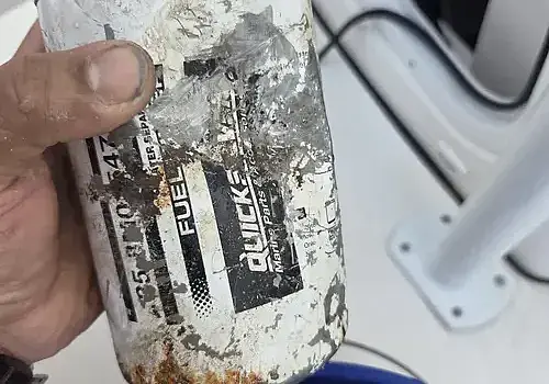  An empty container is examined during boat maintenance services by Marine Kings of Miami in Miami, Florida.