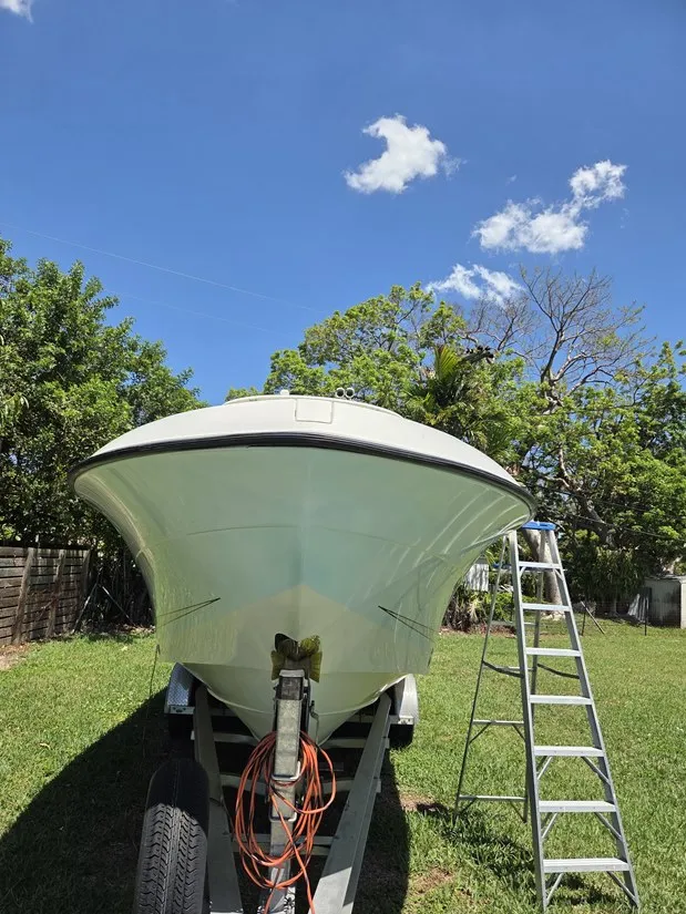  A vessel in the yard is serviced by Marine Kings of Miami with boat repair Miami.