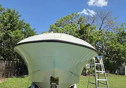  A vessel in the yard is serviced by Marine Kings of Miami with boat repair Miami.